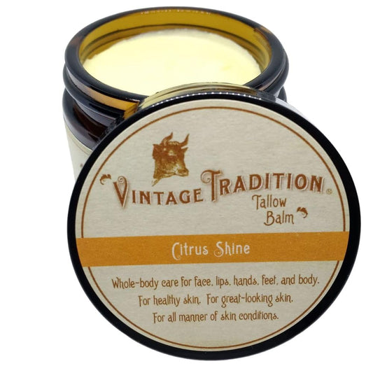 Bálsamo multiusos de Beef Tallow – Aceite cítrico curativo e hidratante para el cuidado de la piel sustituye a la loción corporal, crema de manos, más – Aceite esencial, aceite de oliva y sebo alimentado con pasto de Vintage Tradition, 2 onzas líquidas