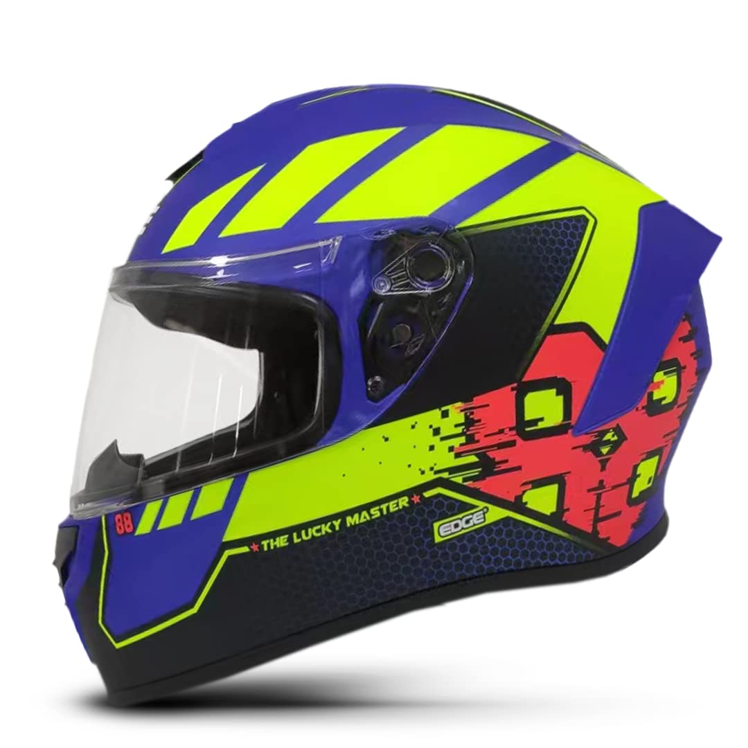 Casco Motocicleta Integral Edge Neon Azul Visor Doble Antivaho Certificado Dot