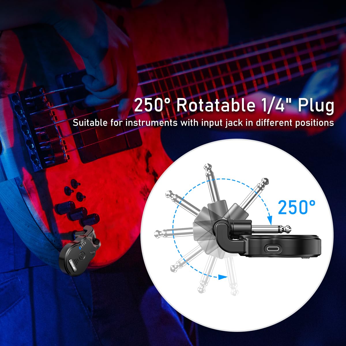 Sistema de Guitarra Inalámbrico ACEMIC 2.4GHz Recargable Audio de 4 Canales