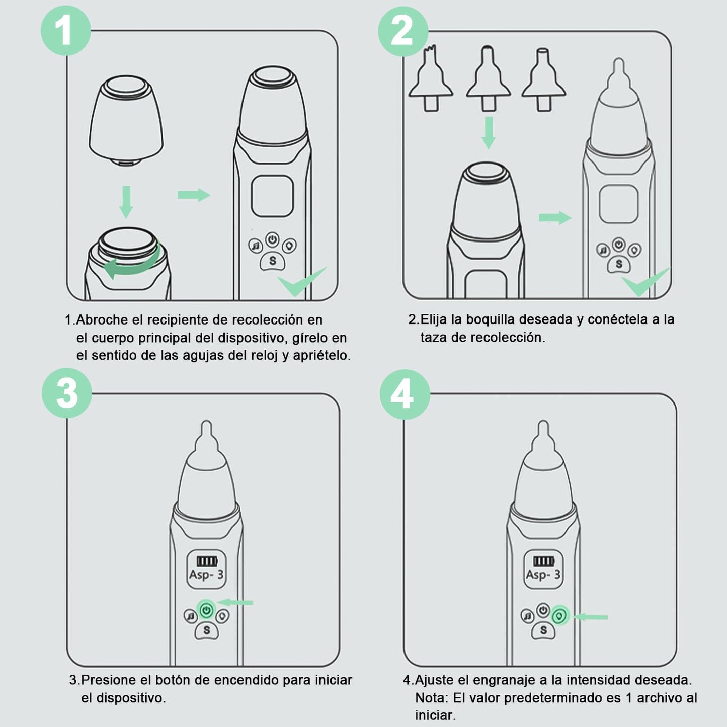 Aspirador Nasal Electrico,Aspirador Nasal Con 3 Cabezales de Silicona, Nivel de Succión Ajustable, Función Relajante con Música y Luz.