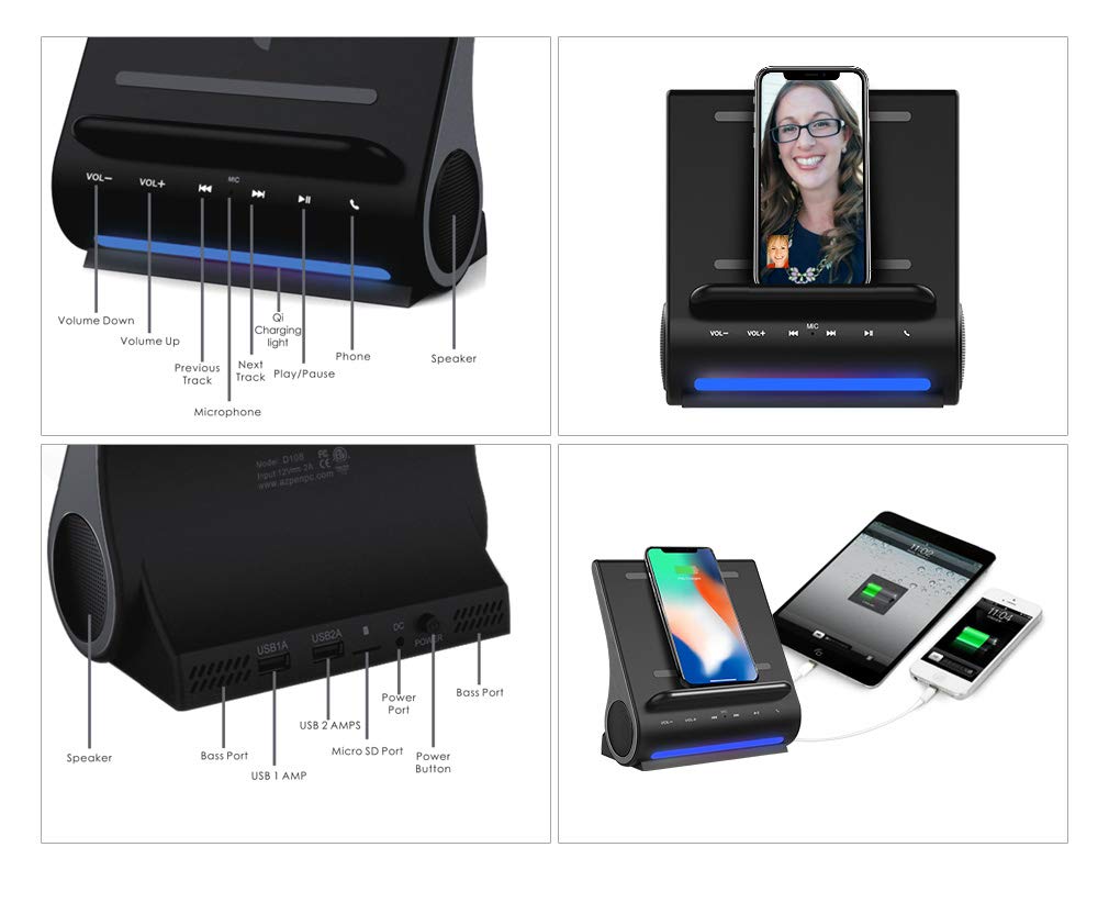 Dockall - Altavoces Bluetooth con cargador inalámbrico rápido 4 en 1, carga 3 dispositivos para iPhone 15, 14, 13, 12, 11, Samsung Galaxy S23, S22, S21, S20