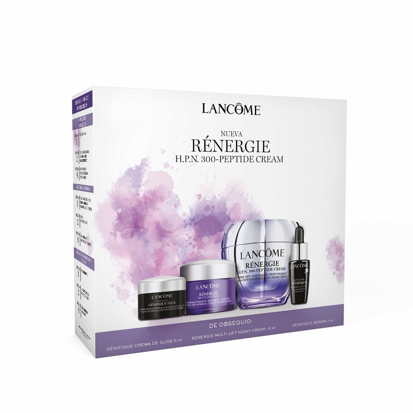 Lancôme, Rénergie, Set de Regalo, Crema de Rostro Rénergie H.P.N. 300-Peptide 50 ml + Crema Génifique Para Contorno de Ojos 5 ml + Suero Advanced Génifique 7 ml + Crema de Noche Rénergie Multi-Lift 15 ml, Reduce Arrugas y Manchas, 4 Piezas