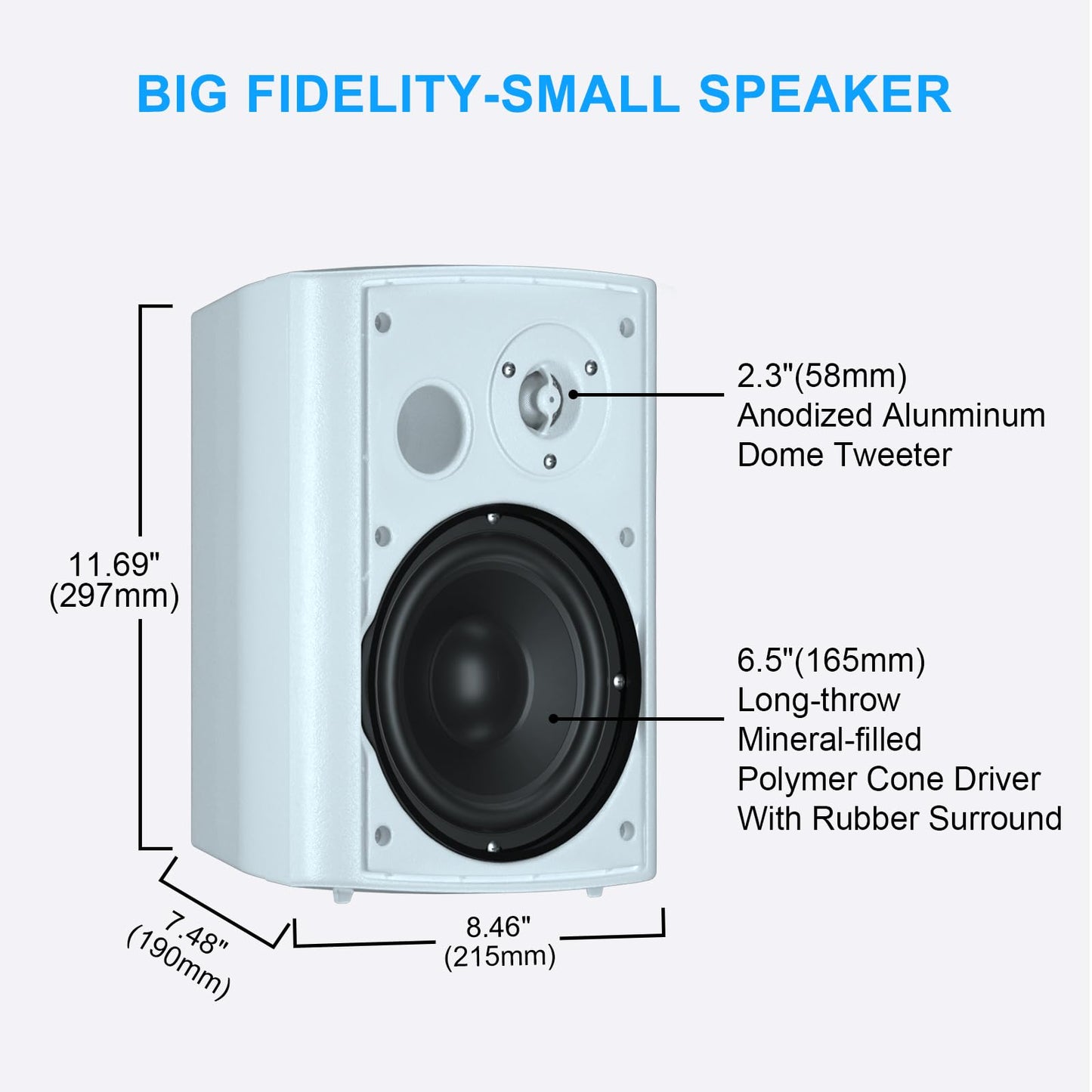Herdio Bocinas para Exterior,6.5 Pulgadas 400W Altavoces para Exteriores, Resistente al Agua, Adecuado para el hogar, Patio, Terraza,Patio Trasero,Durabilidad en Todo Tipo de Clima (Blanco)