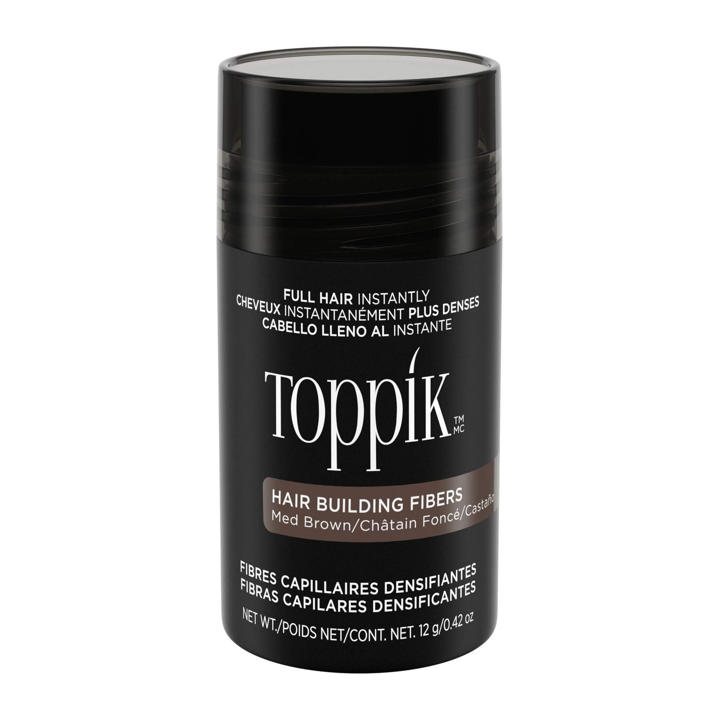 Toppik Fibras de construcción de pelo, Marrón medio, Empaque puede variar, 0.42 oz/12 g, Medium Brown