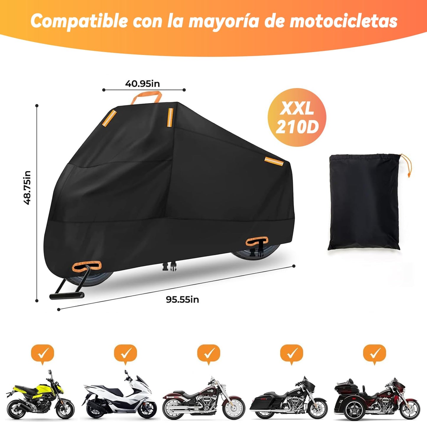 Funda para Moto Impermeable,Cubierta de motocicleta resistente de tela Oxford 210D,Anti-UV Anti Desgarro Universal con Bolsa de Almacenamiento con 4 Tiras Reflectantes y 2 Orificios para Cerradura
