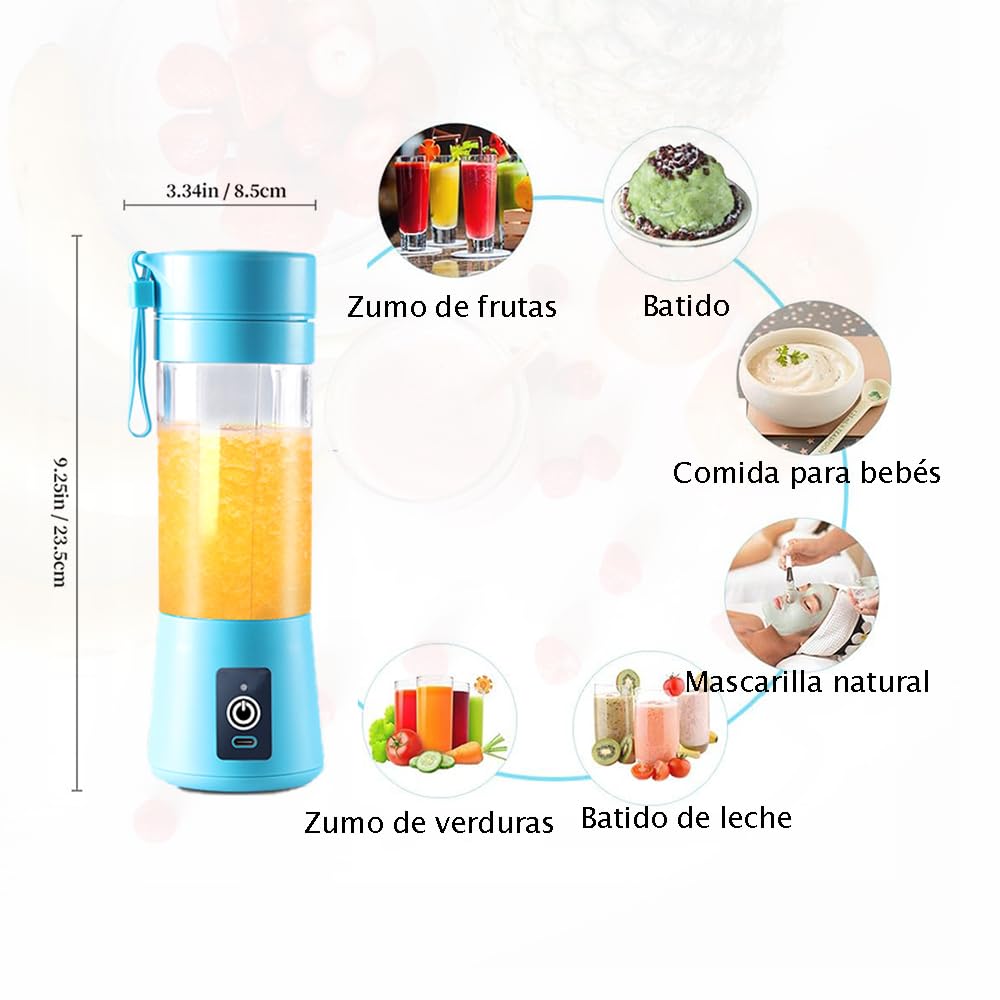 Batidora portátil, 150 watt para batidos y smoothies, 400 ml batidora de viaje recargable por USB, botella sin BPA (Con Cepillo Esponja Rosa*1 + Ice Lattice*1)
