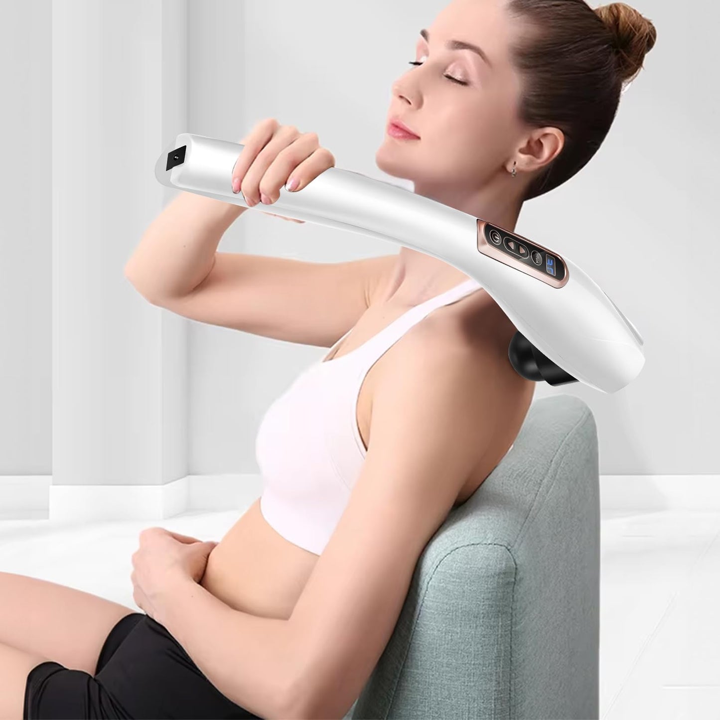 Yostyle Masajeador de Espalda, Masajeador de Mano con vibración de Tejido Profundo, Intensidad Ajustable, 10 velocidades y 12 Modos, Masajeador Muscular calentado para Espalda, Cuello, Hombros, piernas