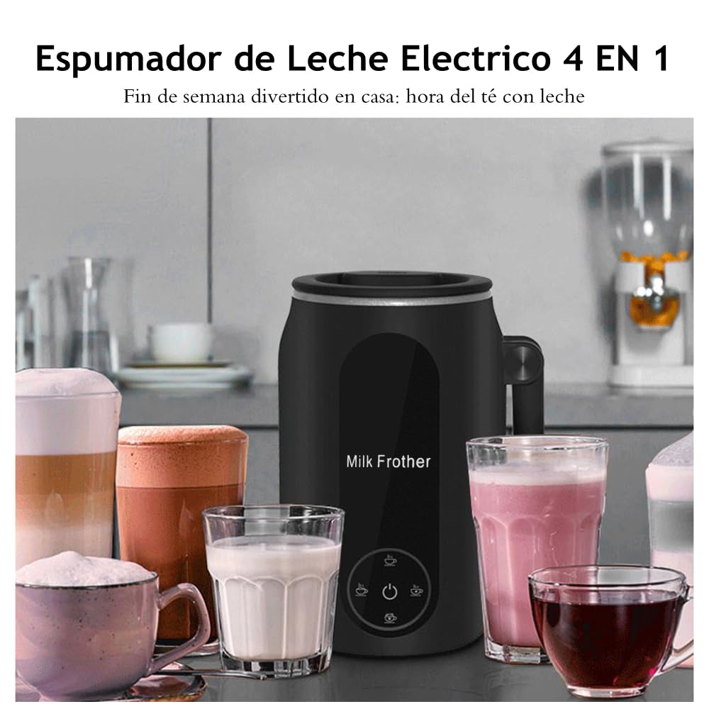 Feiniao 4 En 1 Espumador de Leche Eléctrico para Espumar, Vaporizador de Leche con Mango Plegable de 45 Grados, 110V Milk Frother Fabricante de Espuma Fría y Caliente para Café/Latte/Capuchino
