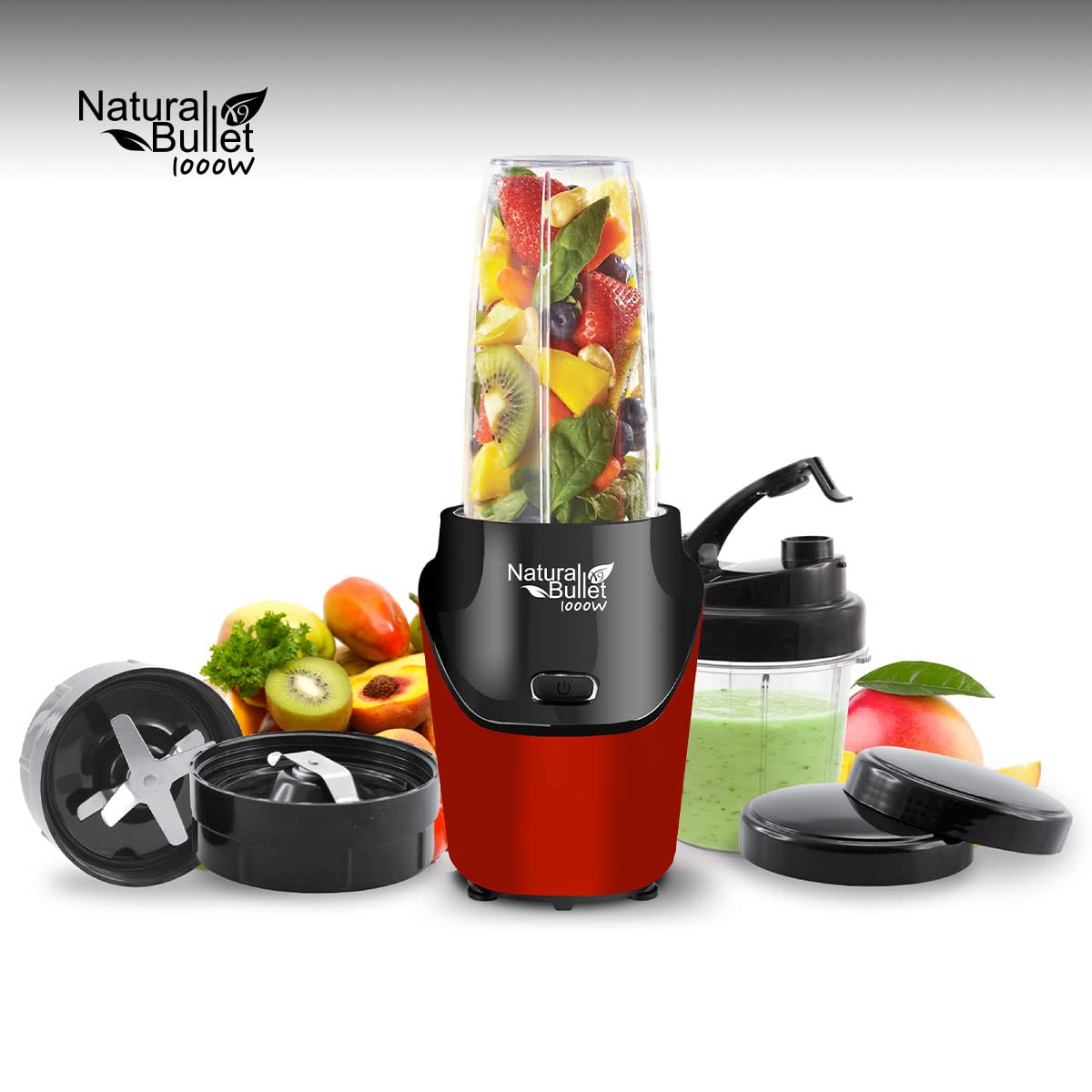 Bullet Blender Licuadora Procesador de Alimentos 1000W Pulverizador de alimentos| Libre BPA | Cuchillas Desmontables Acero Inoxidable| Color Cereza Metálico