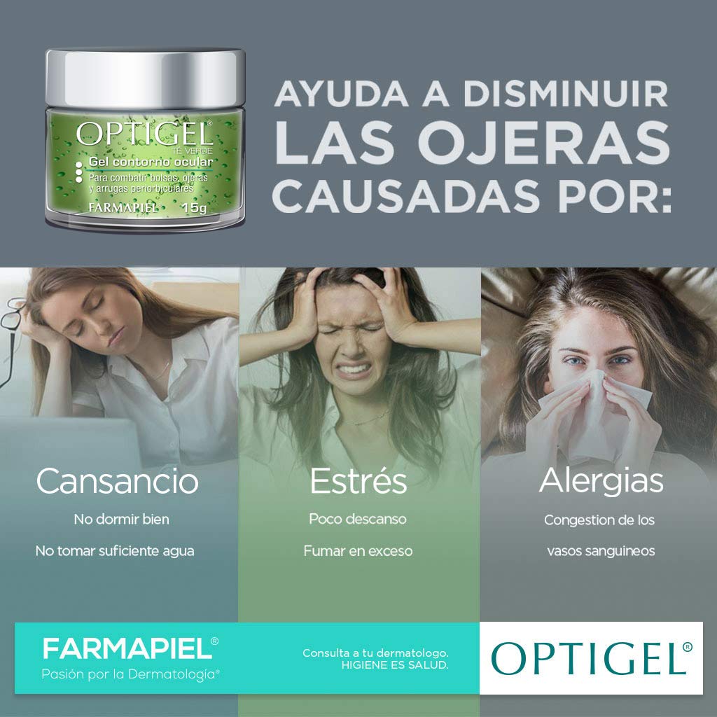 OPTIGEL Contorno de Ojos I Gel Reafirmante 15 g | Tratamiento Antiarrugas Ayuda a disminuir Bolsas, Ojeras, Líneas de Expresión I Aumenta la Elasticidad I Componentes Antiinflamatorios y Calmantes
