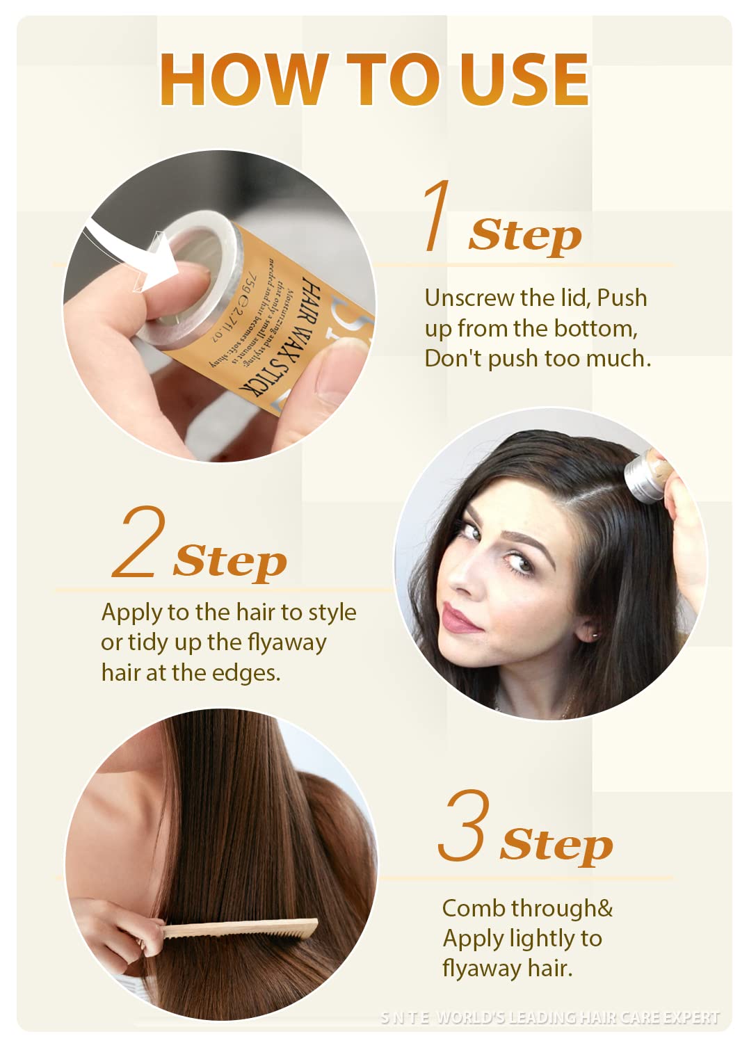 Samnyte Barra de cera para el cabello, barra de cera para pelucas de control de bordes barra para el cabello no graso Pomada de pelo para Flyaways borde Frizz pelo - 2.7 Oz