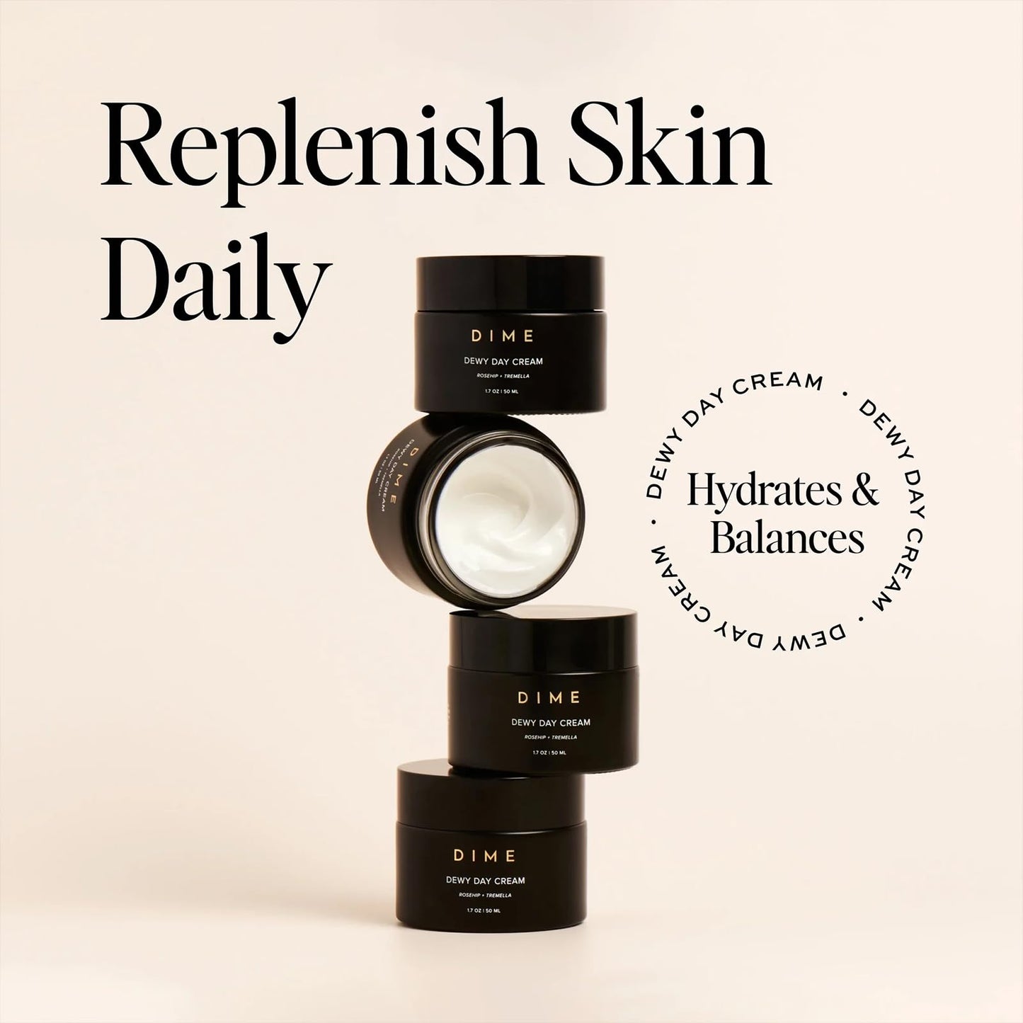 Dime Beauty Dewy Day Cream, Light moisturizer with Rosehip and Tremella Promoting Collagen and Elastin Growth, 1 Count