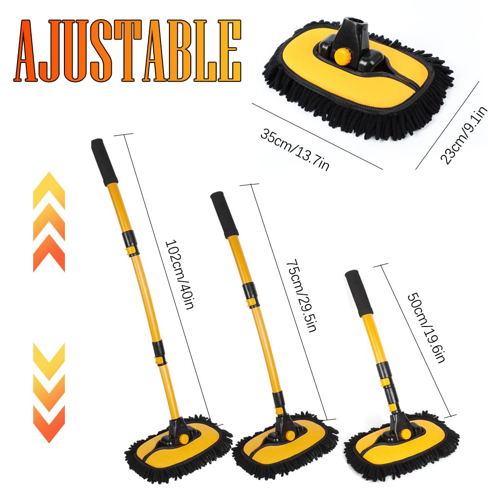 BYHANG Cepillo para Lavar Carros, con Mango Largo, Incluye Cabezal de Repuesto, Juego de 3 Cepillos para Limpieza, Kit de Limpieza para Auto con Poste Extensible, Ideal para Coches, SUV, Camiones