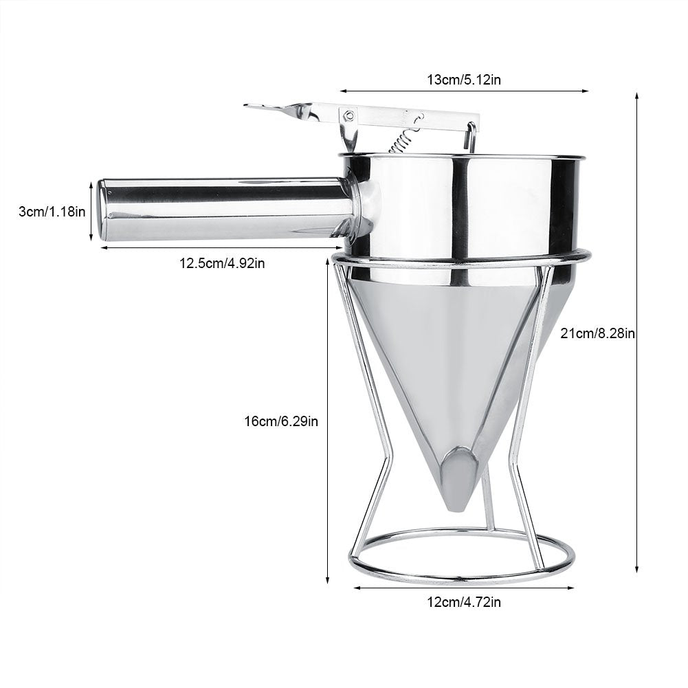 Jadeshay Embudos para Cocina, Dispensador de Masa para Hotcakes Dispensador de Masa para Takoyaki Embudo de Acero Inoxidable con Soporte, Perfecto para Cocinas Profesionales, Pastelerías y Juice Shops
