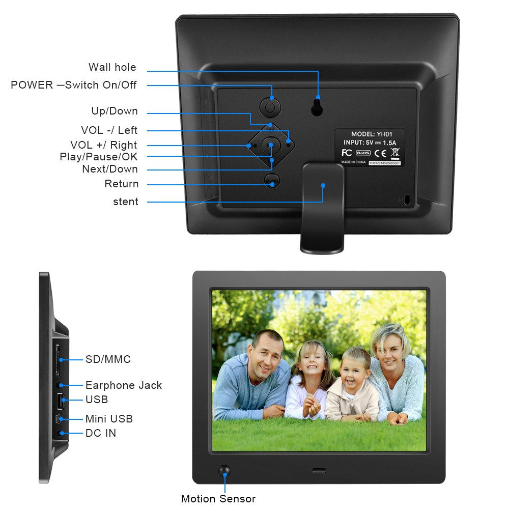 Digital Picture Frame 8 inch Electronic Digital Photo Frame with High Resolution 1024x768 IPS LCD and Motion Sensor/1080P 720P Video Player/Calendar/Time/Remote Control/Best for Gift or Present
