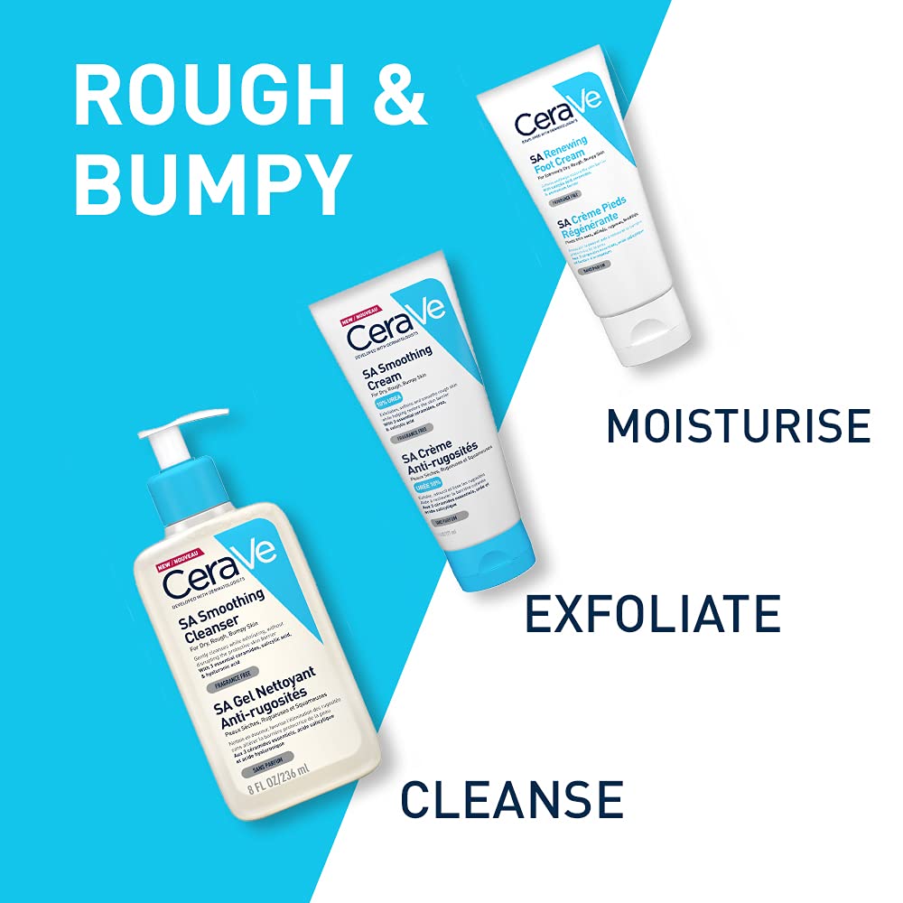 CeraVe Crema Alisadora Anti-Rugosidades con Fórmula Exfoliante para Piel Seca, Áspera y Rugosa 340gr + Limpiadora Hidratante |473ml| Limpiador facial diario para piel seca | Libre de fragancia
