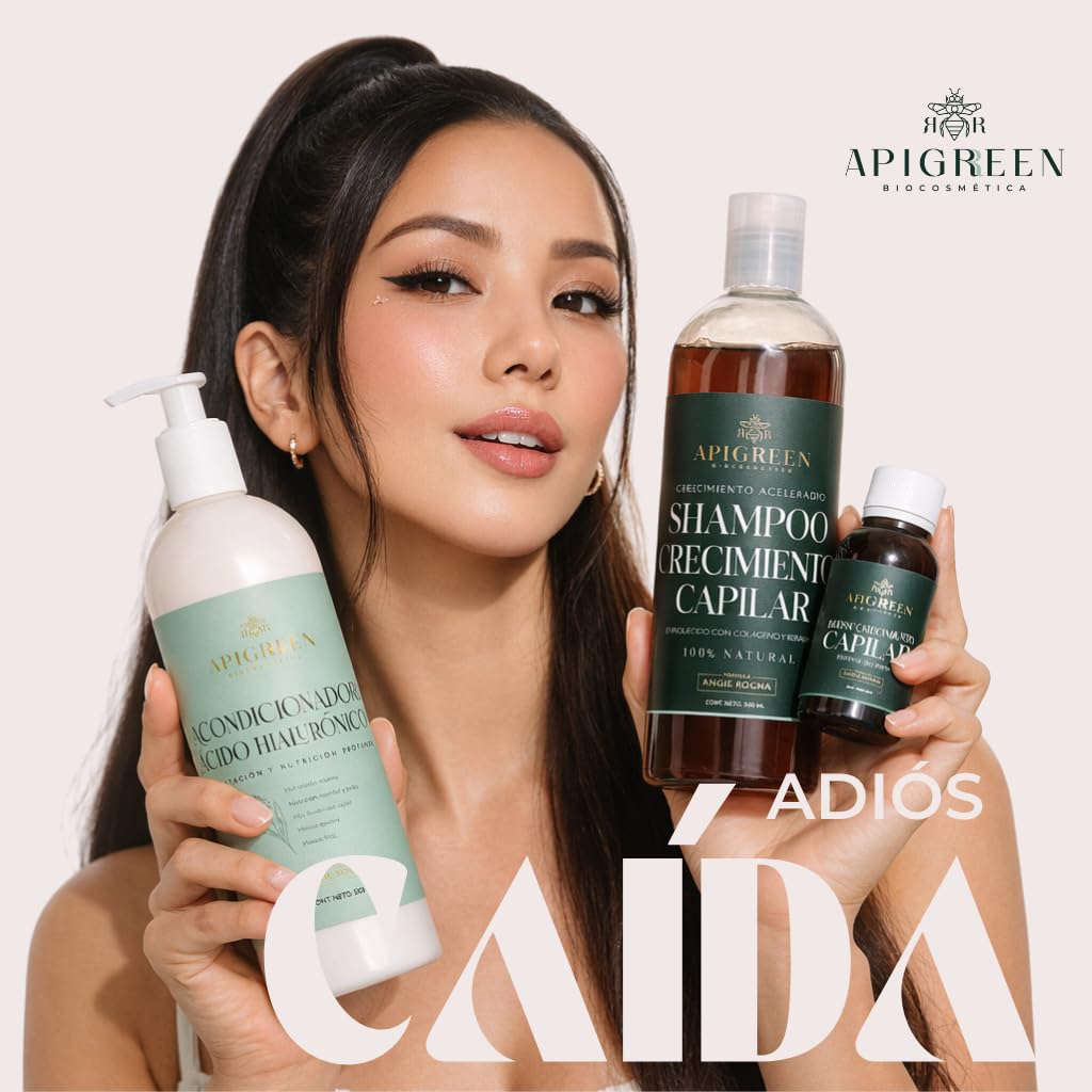 Kit Capilar Apigreen Negro para Crecimiento y Fortalecimiento del Cabello con Ácido Hialurónico