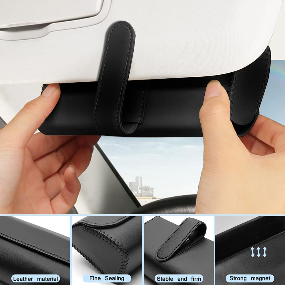 ANNTHOR Soporte para anteojos de Sol para el Coche con Cierre magnético, Estuche de Gafas para Coche Visera, Funda Magnética de Cuero para Gafas de Sol, Estuche para Gafas del Sol