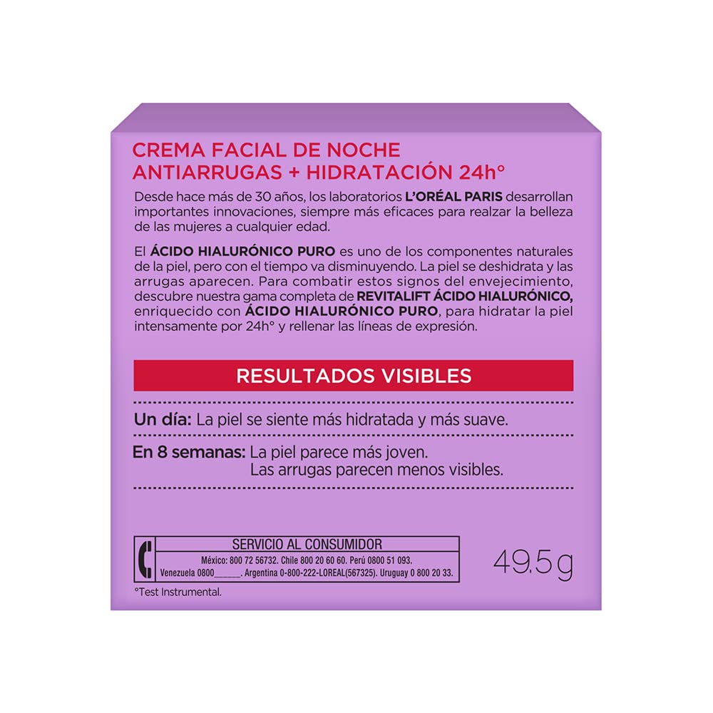 L'Oréal Paris Crema de Noche Revitalift Ácido Hialurónico, 50ml