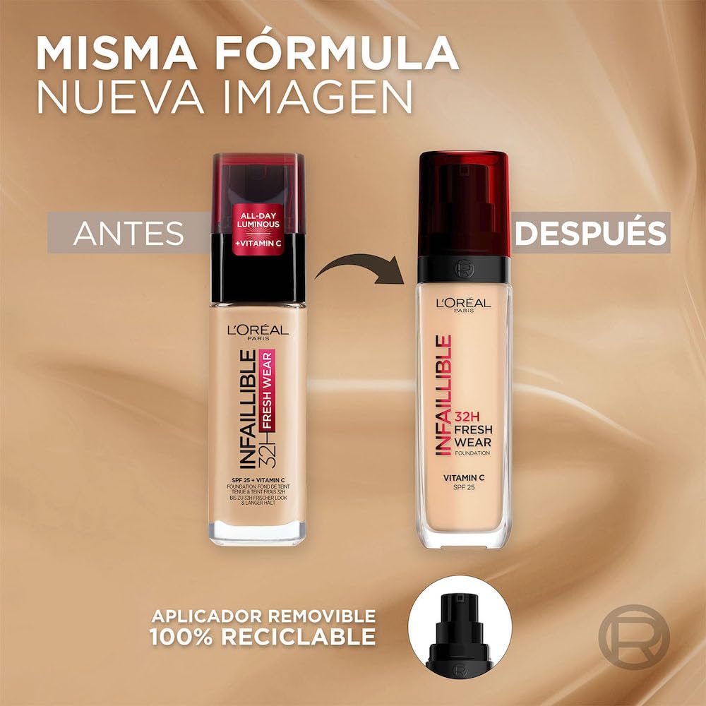L´Oréal Paris, Base de maquillaje liquída de larga duración, Infallible 32h Freswear, Tono 110 Rose Vanilla, 30ml