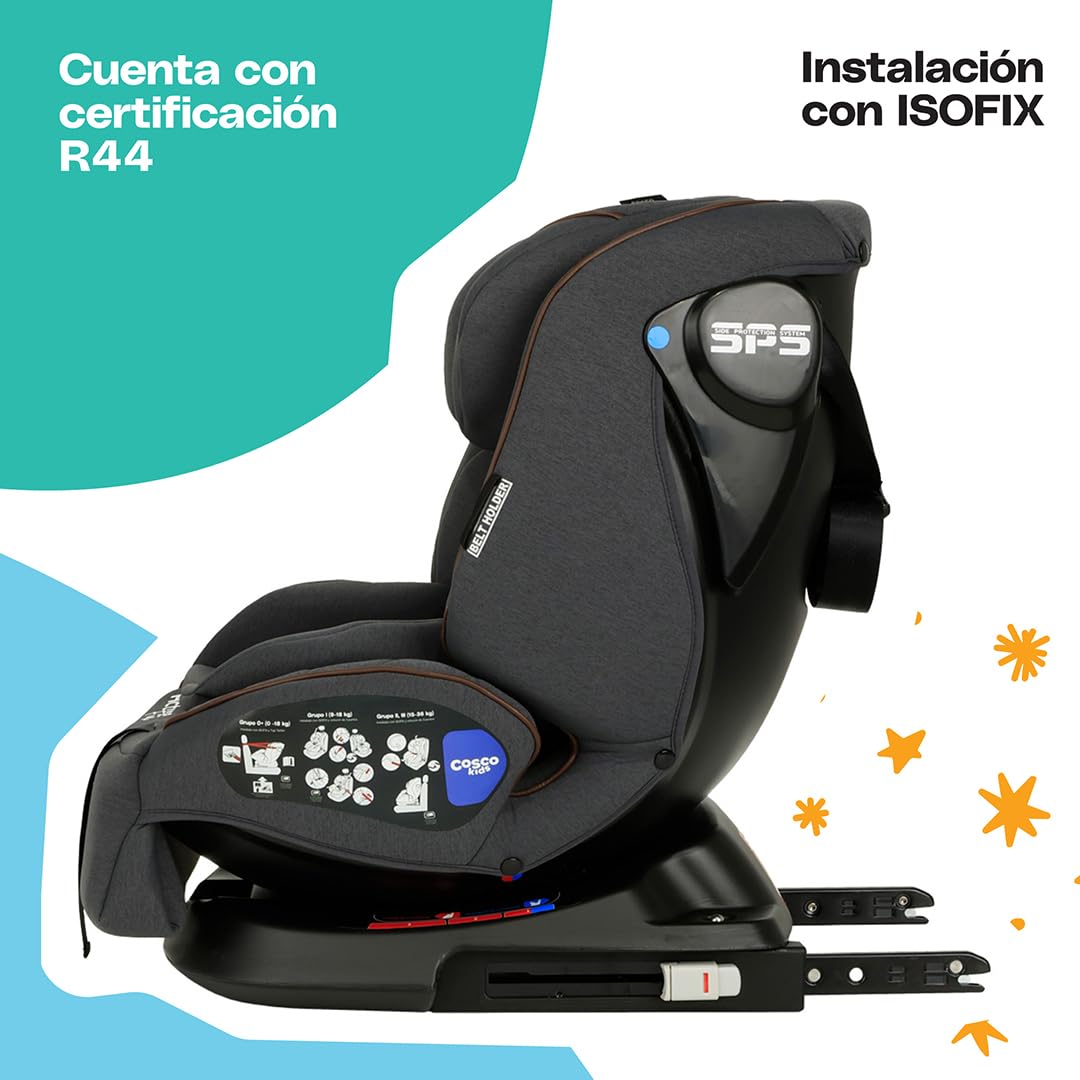 Autoasiento Convertible Cosco Kids Active Fix Rotación 360 Negro para Bebés y Niños hasta 36 kg