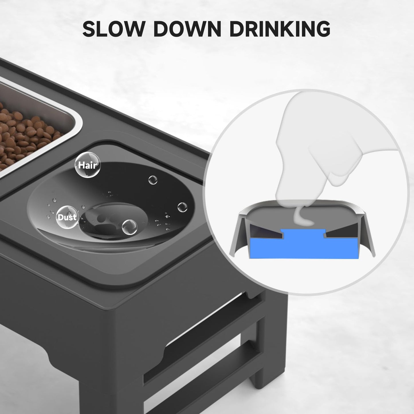 ELS PET - Cuencos elevados para perros, cuencos elevados ajustables con tazón de agua para perros sin derrames y tazón de acero inoxidable/alimentador lento, soporte para cuencos para perros pequeños,