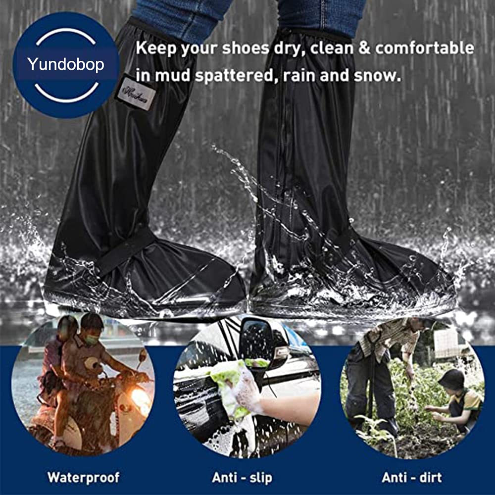Cubrecalzado PVC Cubiertas de Zapatos Impermeable - Exteriores Bicicleta Motocicleta Cubrebotas Viaje Antideslizante Reutilizable Botas Cubierta con Cremalleras Resistentes, Negro(XL 32CM)