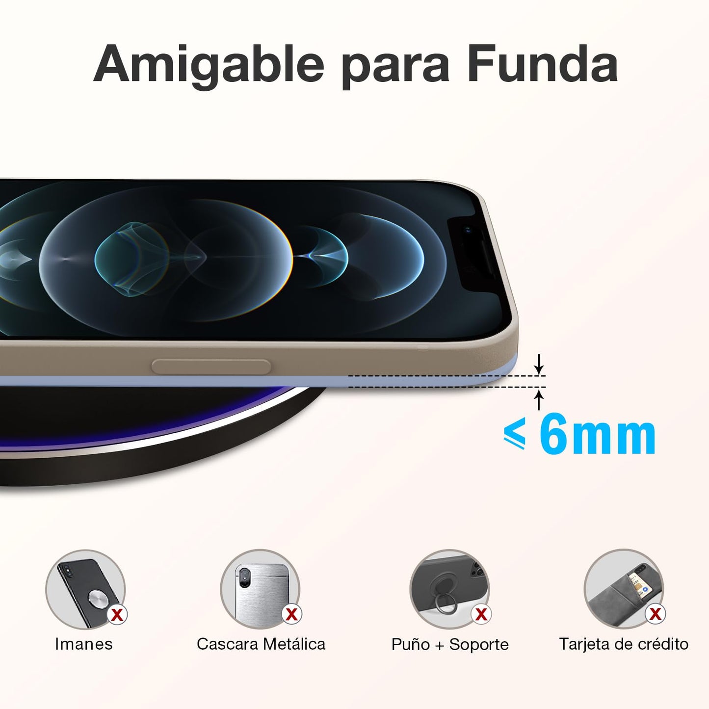 1 Hora Cargador Inalámbrico 15W, Wireless Charger Qi con Cable 3A Compatible para iPhone, Samsung, Huawei, Xiaomi, Airpods 3rd etc