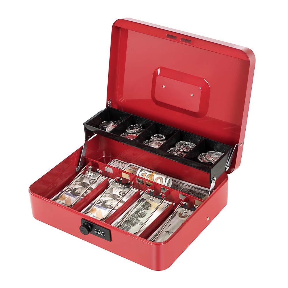 Caja metálica con caja y cerradura combinada 11,8 "x 9,4" x 3,54 "caja estratificada roja
