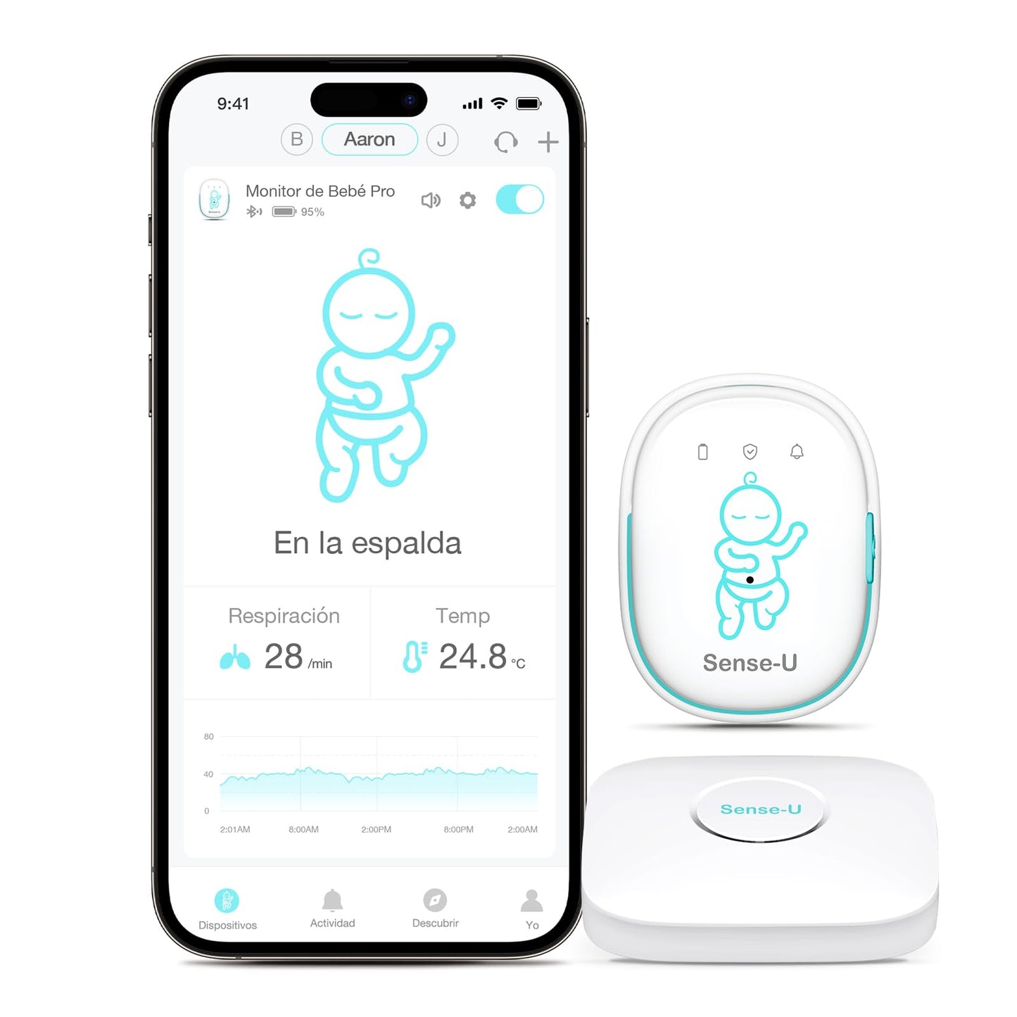 Monitor de Bebés Sense-U Larga Distancia con Alerta para Monitoreo de Respiración y Temperatura