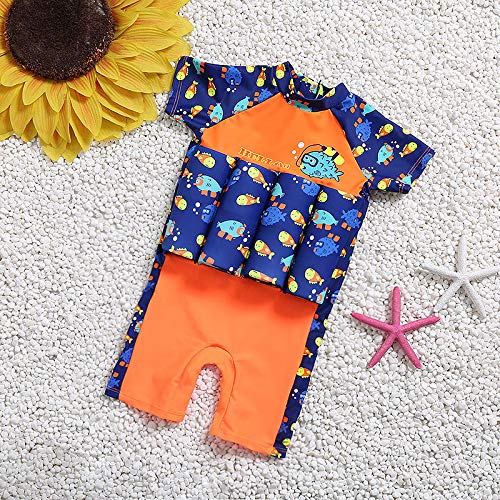 ESA Supplies - Bañador Flotante para niños pequeños, Color Naranja y Azul con Gorro de natación y Anillo Hinchable, Anaranjado, Medium