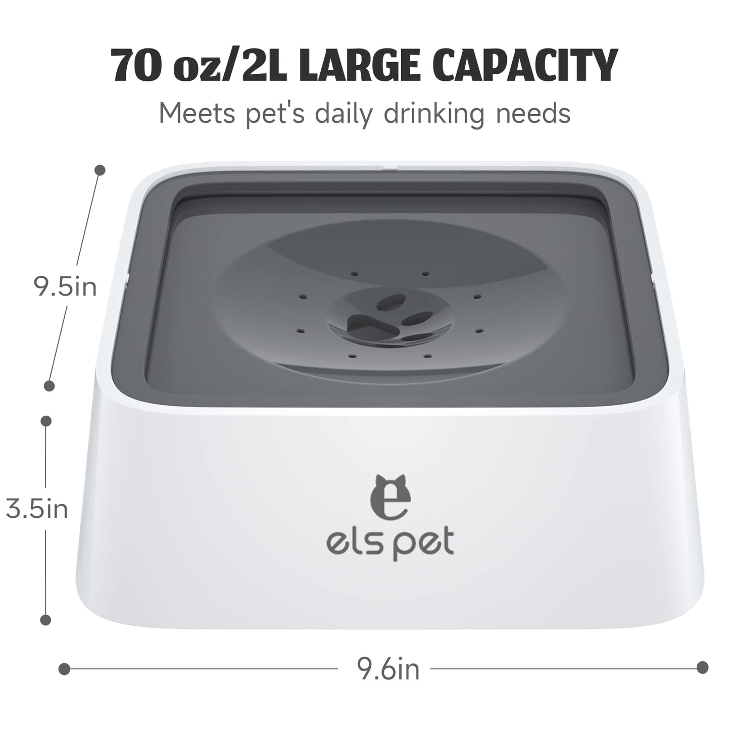 ELS PET plato para perro sin derrames, cuenco de agua para mascotas sin goteo, 70 onzas/2 L plato agua perro sin derrames, tazón de agua de viaje de gran capacidad para perros, gatos, tazón de agua para perros ansiosos