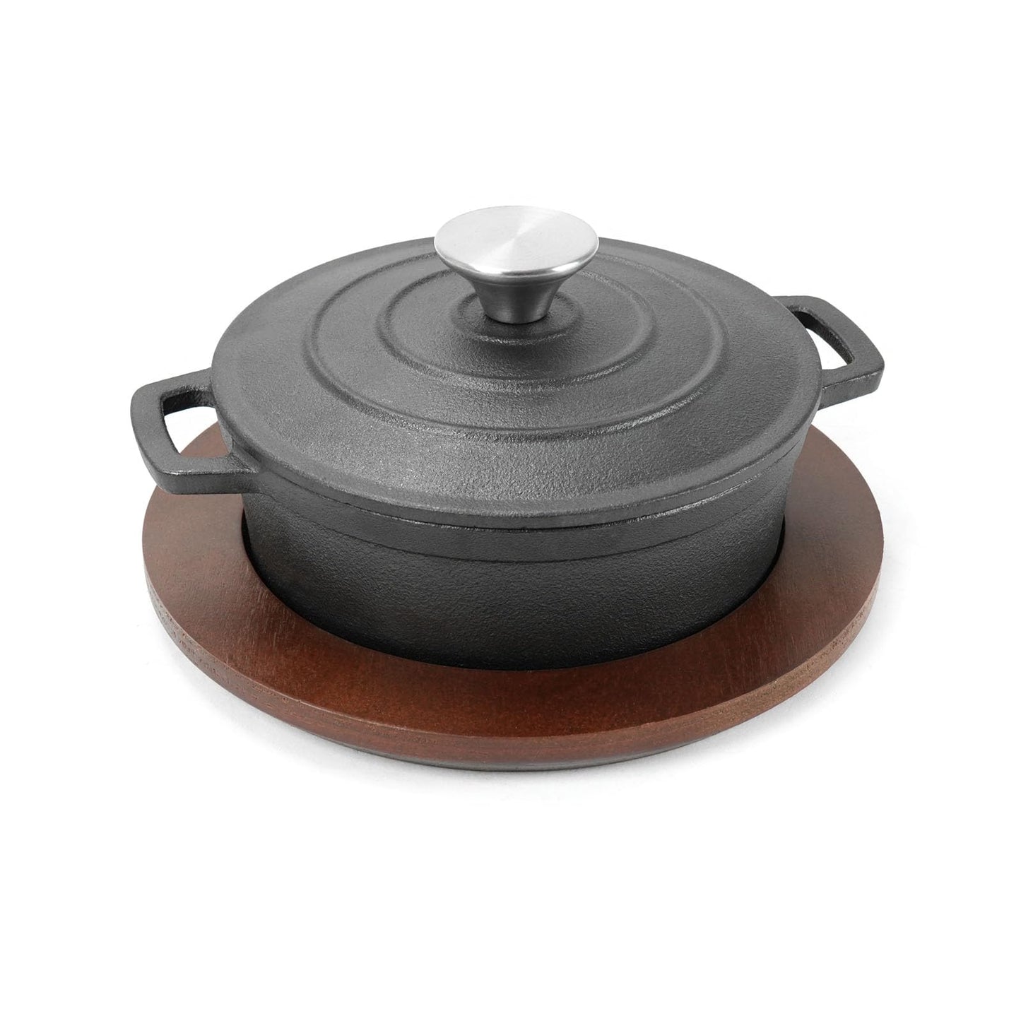 HAWOK Mini horno holandés de hierro fundido pre-sazonado, diámetro de 5.9 pulgadas, 0.5 cuartos de galón, mini horno holandés con tapa y underliner, negro