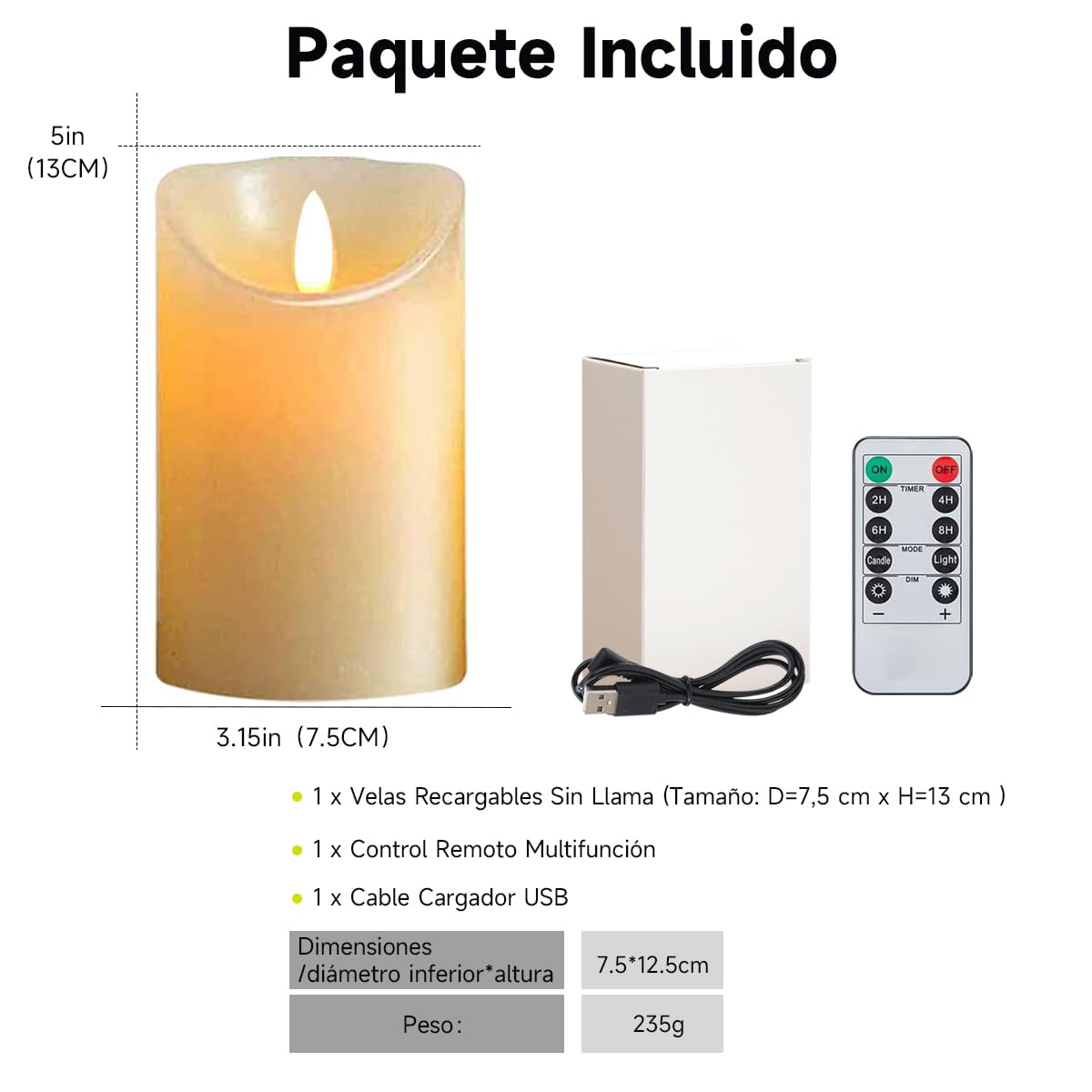 Autbye Veladora Electrica Sin Llama, Vela Artificial con Batería Recargable y Control Remoto, Velas Led Grandes de Cera Real, Velas Electricas Parpadeantes, para Hogar Festivales Decoración