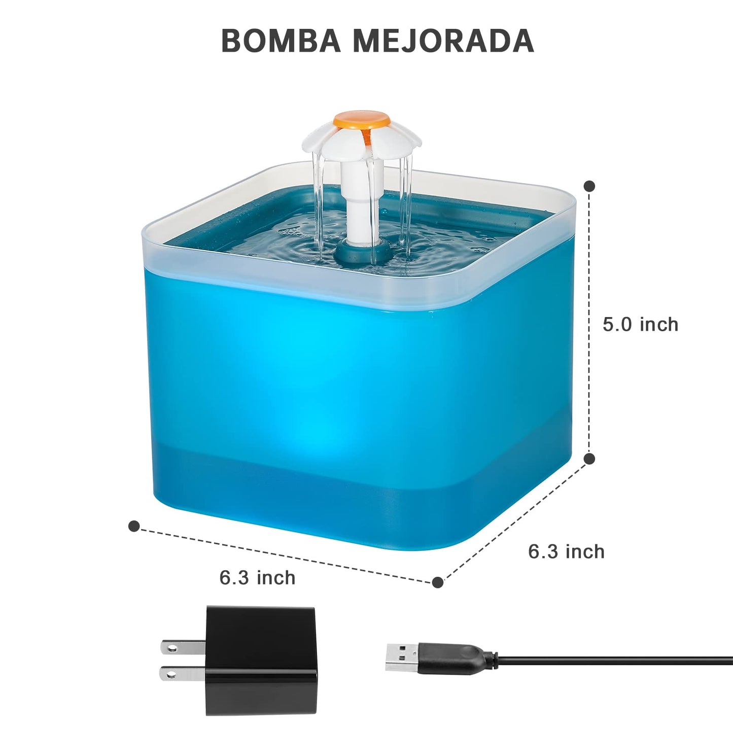 Fuente de Agua para Gatos, Fuente para Gatos Ultra Silenciosa con luz LED, Fuente de Agua para Mascotas con Capacidad de 2 l con Filtro, Dispensador Automático de Agua Potable para Gatos y Perros