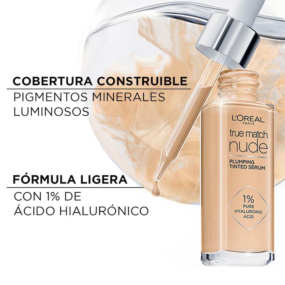 L'Oréal Paris Cosmetics True Match Serum Rellenador con Color Y Ácido Hialurónico, Tono 1-2 Rosy Light
