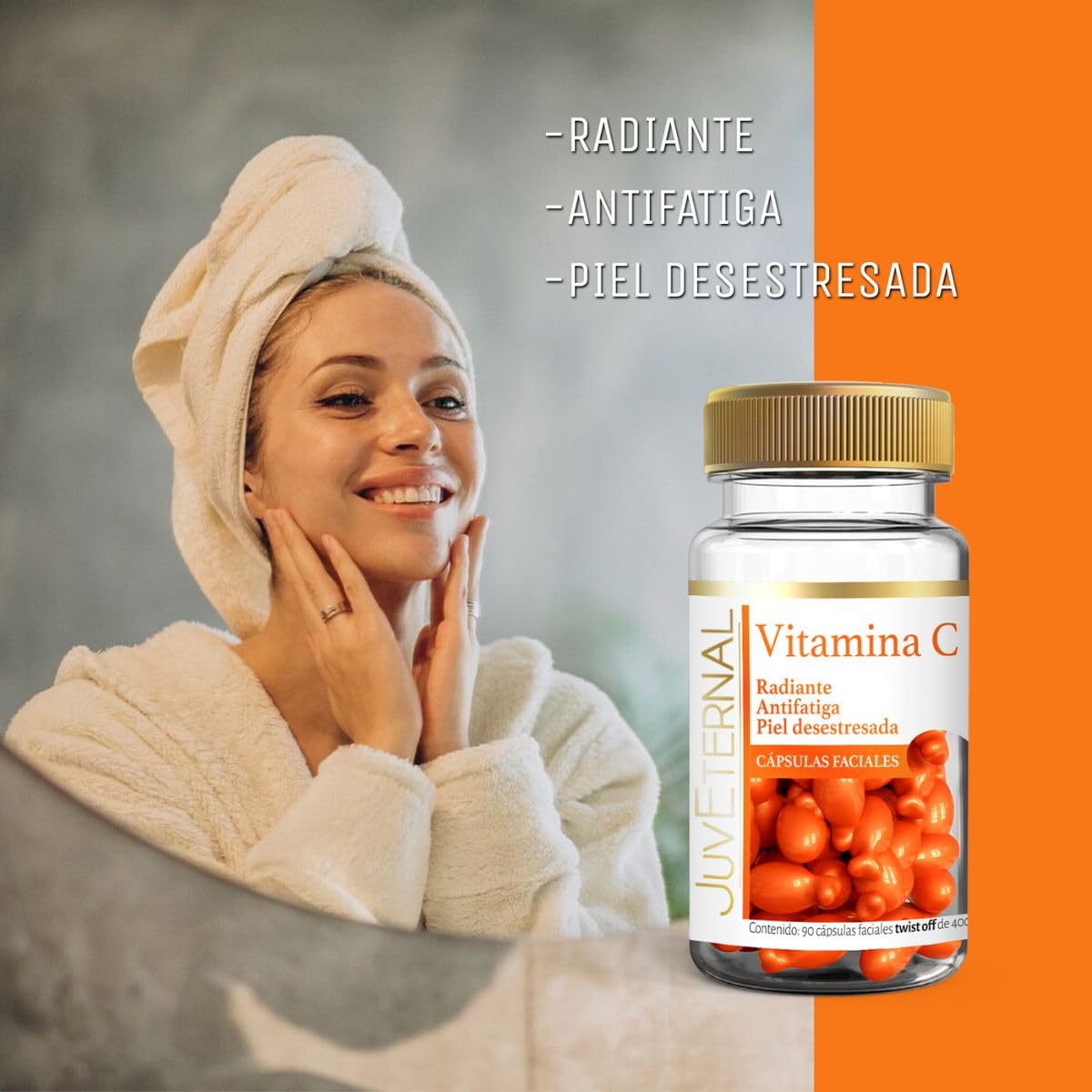 JUVETERNAL Cápsulas Faciales de Vitamina C 90 cápsulas Twist-Off Ilumina, Hidrata y Protege tu Piel