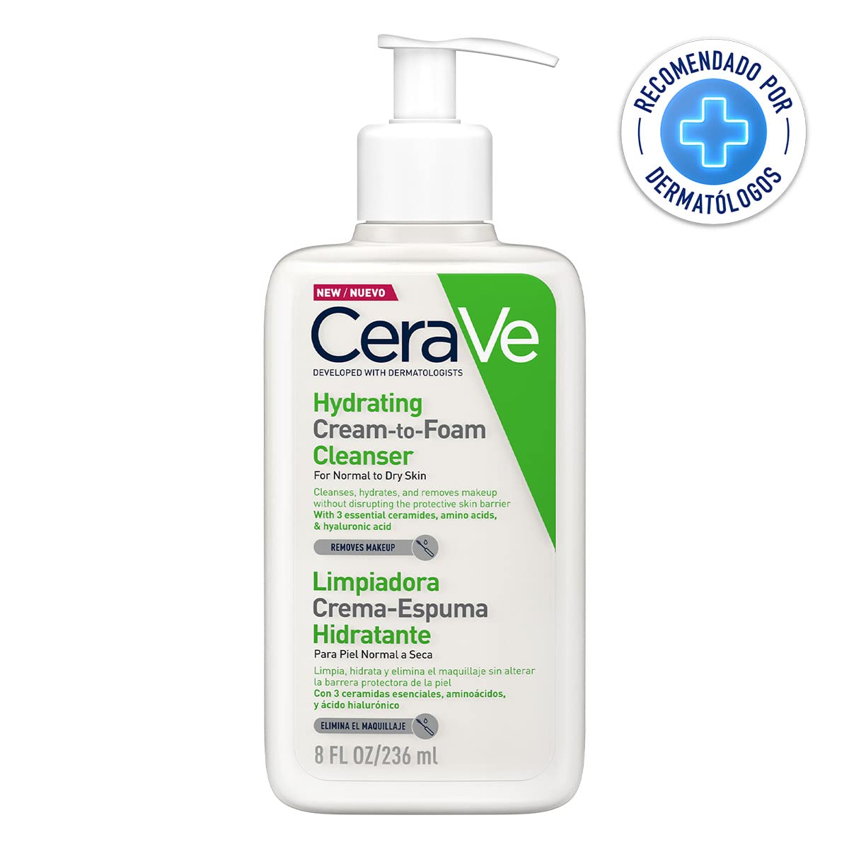 CeraVe Limpiadora Crema-Espuma Hidratante Facial Diaria para Piel Normal a Seca 236ml + Crema Reparadora para el Contorno de Ojos |14gr| Crema hidratante de ojos para bolsas y ojeras