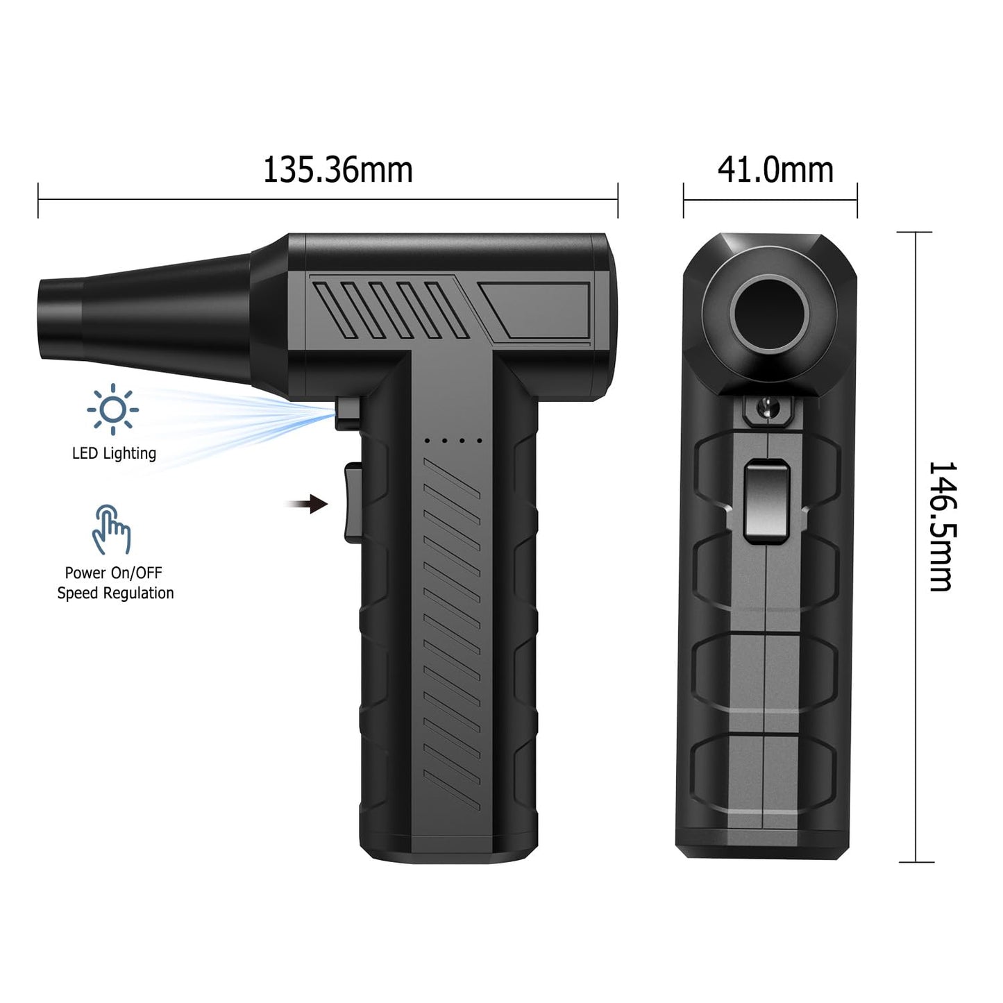 CAGIWIRU - Plumero de aire comprimido, mini ventilador turbo ventilador, 150000 rpm, plumero eléctrico inalámbrico para limpieza de teclado y PC, sin enlatado, soplador de aire para hogar y coche