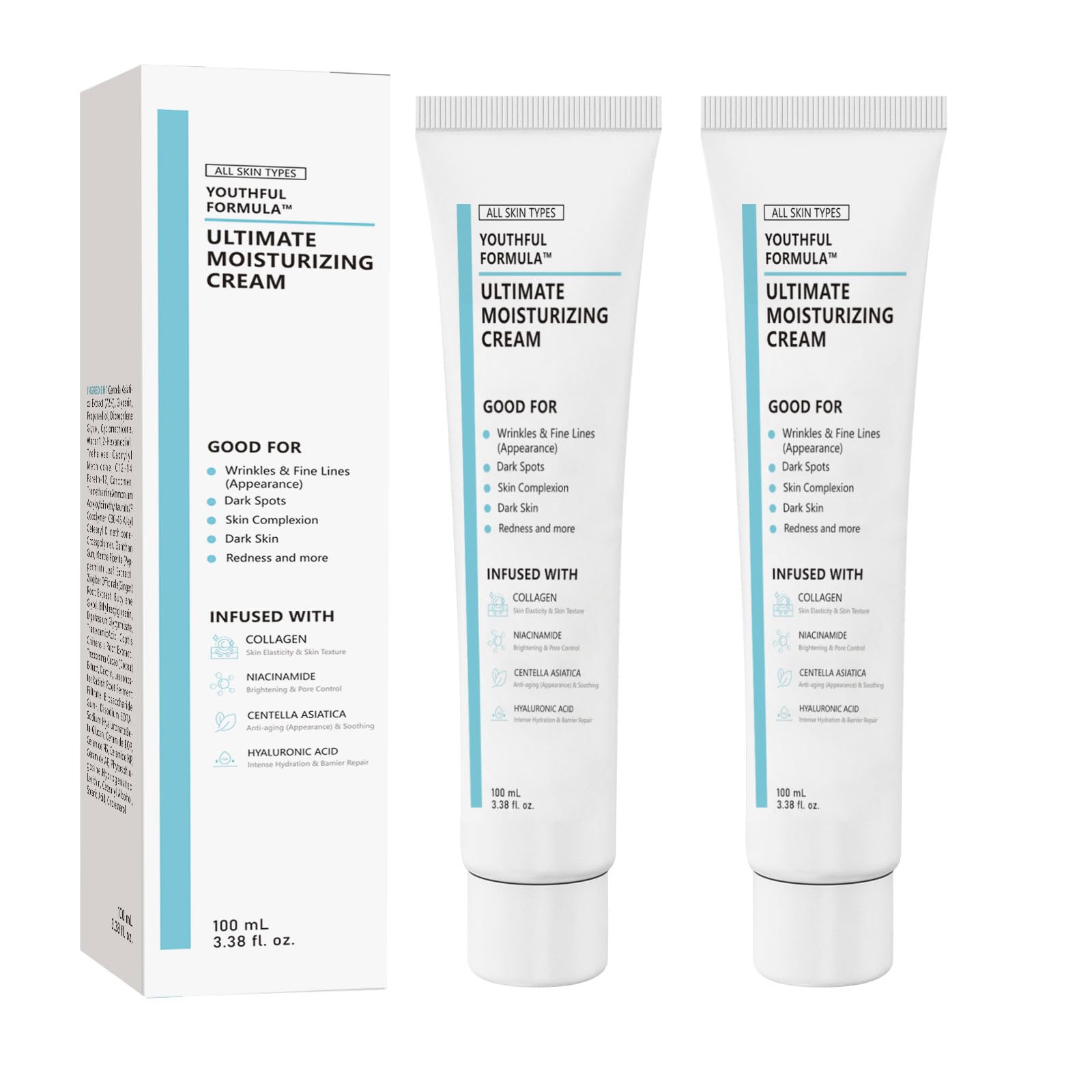 Crema Facial Coreana 100ml: Fórmula Juvenil, Cuidado de la Piel Vegano - Pack de 2