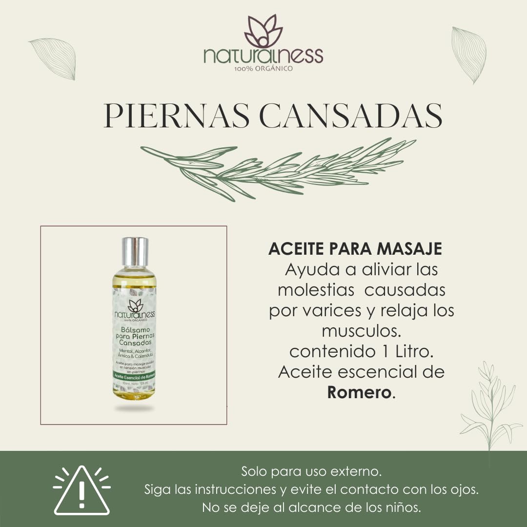 Aceite de Masaje Naturalness Piernas Cansadas Refrescante con Romero, Mentol y Alcanfor