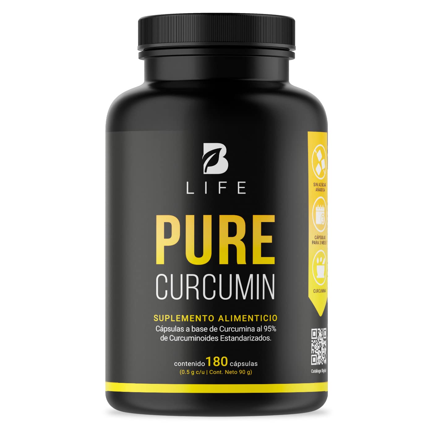 Curcumina Pura de 180 Cápsulas 1000 mg por porción. Ingredientes Naturales. Pure Curcumin B Life.