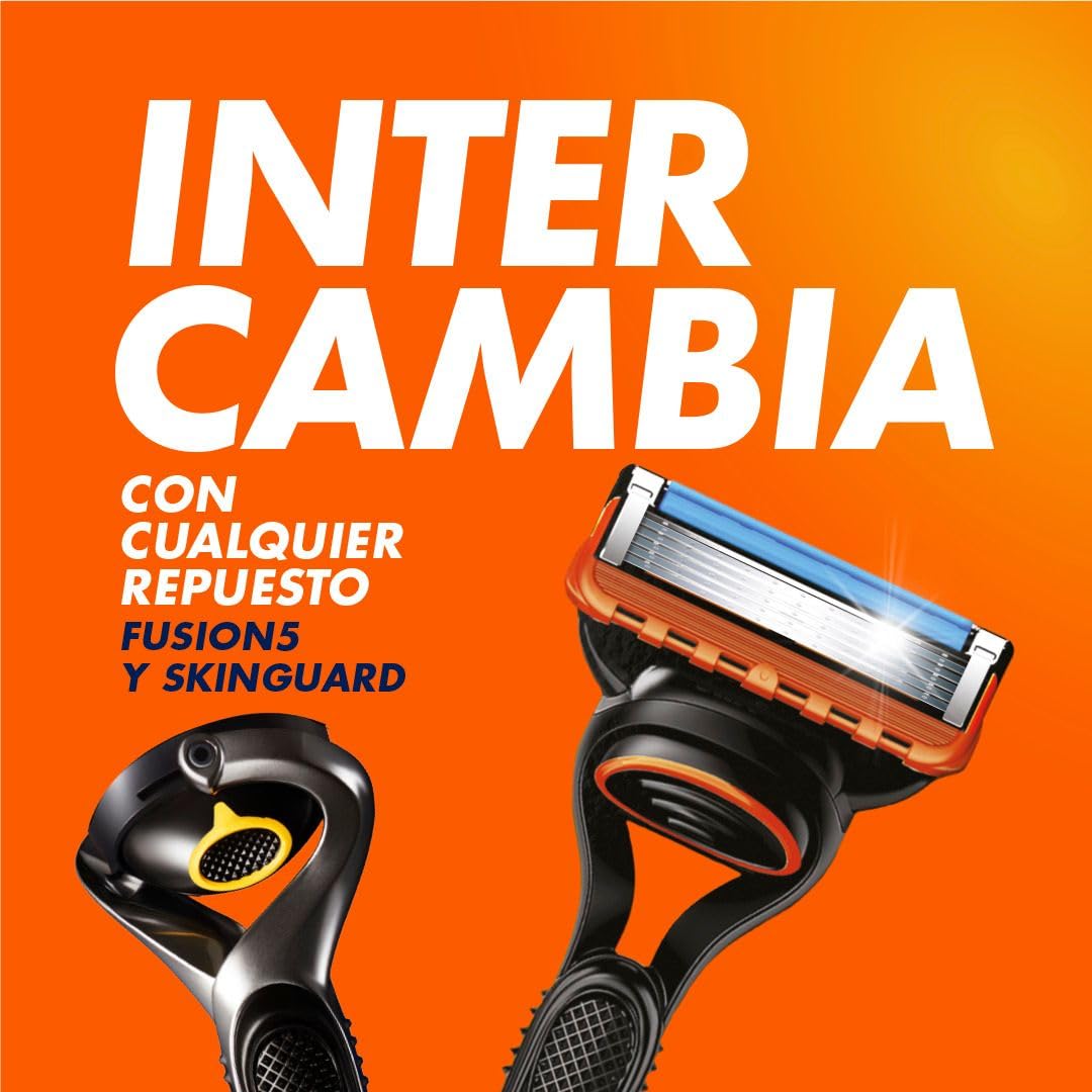 GILLETTE Fusion5, Rastrillo para Afeitar Reutilizable, 1 Mango + 1 Cartucho con 5 Hojas para Rasurar la Barba al Ras, Rastrillo para Hombre