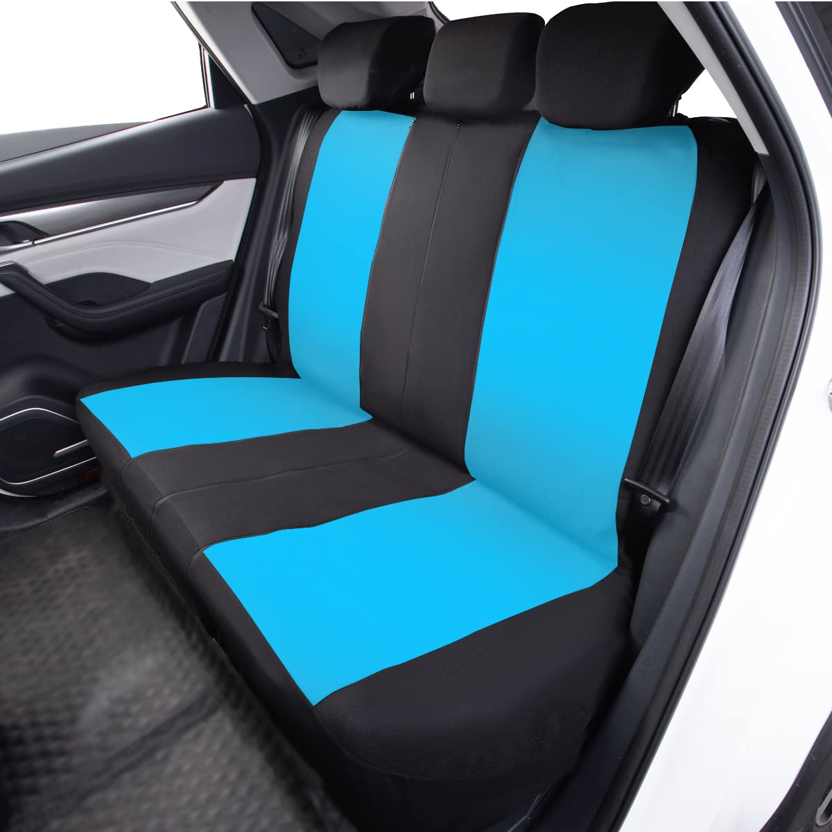 Flying Banner Fundas de Asiento de Coche para Asientos Delanteros y Traseros de poliéster, fáciles instalaciones, Banco Trasero Dividido, (Juego Completo, Respaldo bajo, Negro Azul mentol)