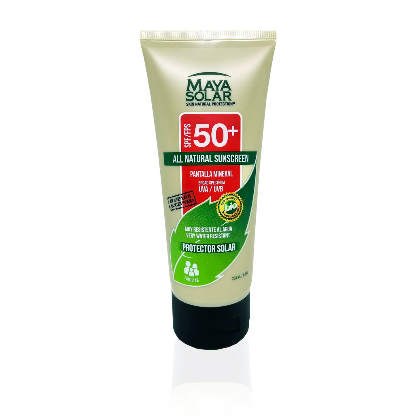 Maya Solar. Bloqueador Solar Corporal. 100% Ingredientes Naturales Minerales SPF 50+ Uso Diario 204 ml