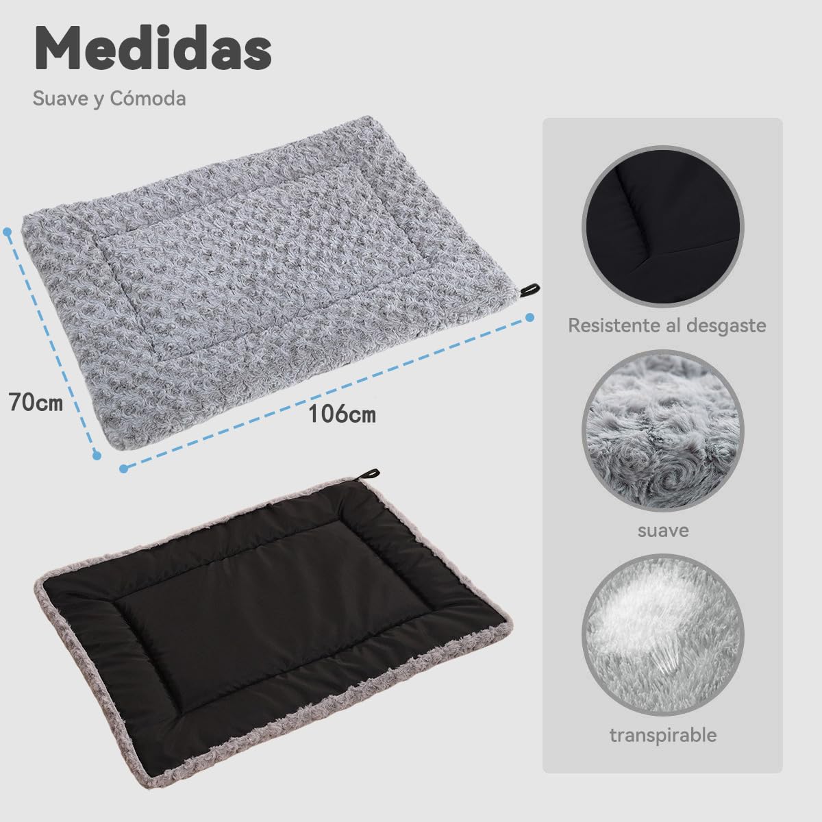 MADELALU Cama para Perro Grande y Mediano, Esponjosa y Acogedora, Lavable, Adecuada para Jaula (Gris, 106x70cm)