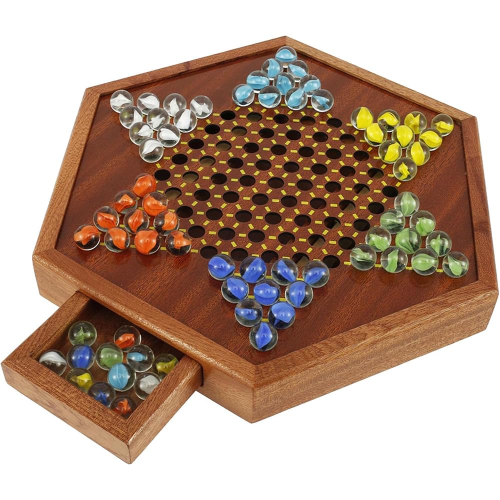 GRACELOT Juego de Damas Chinas con Cajón de Alenamiento, Damas Chinas Juego de Mesa, Juego de Tablero de Ajedrez, Damas Chinas Foil