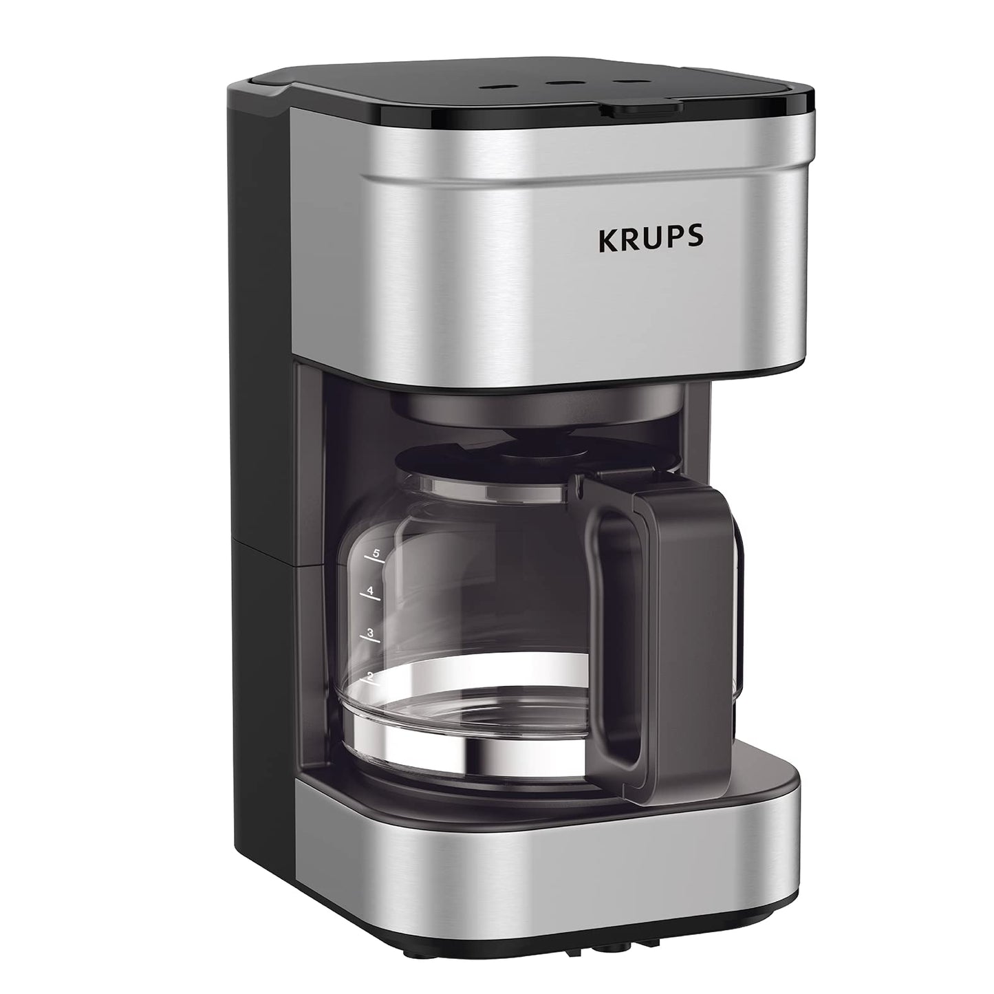 KRUPS Simply Brew - Cafetera compacta de 5 tazas: diseño de acero inoxidable, pausa y prepara, mantiene caliente, filtro reutilizable, jarra sin goteo
