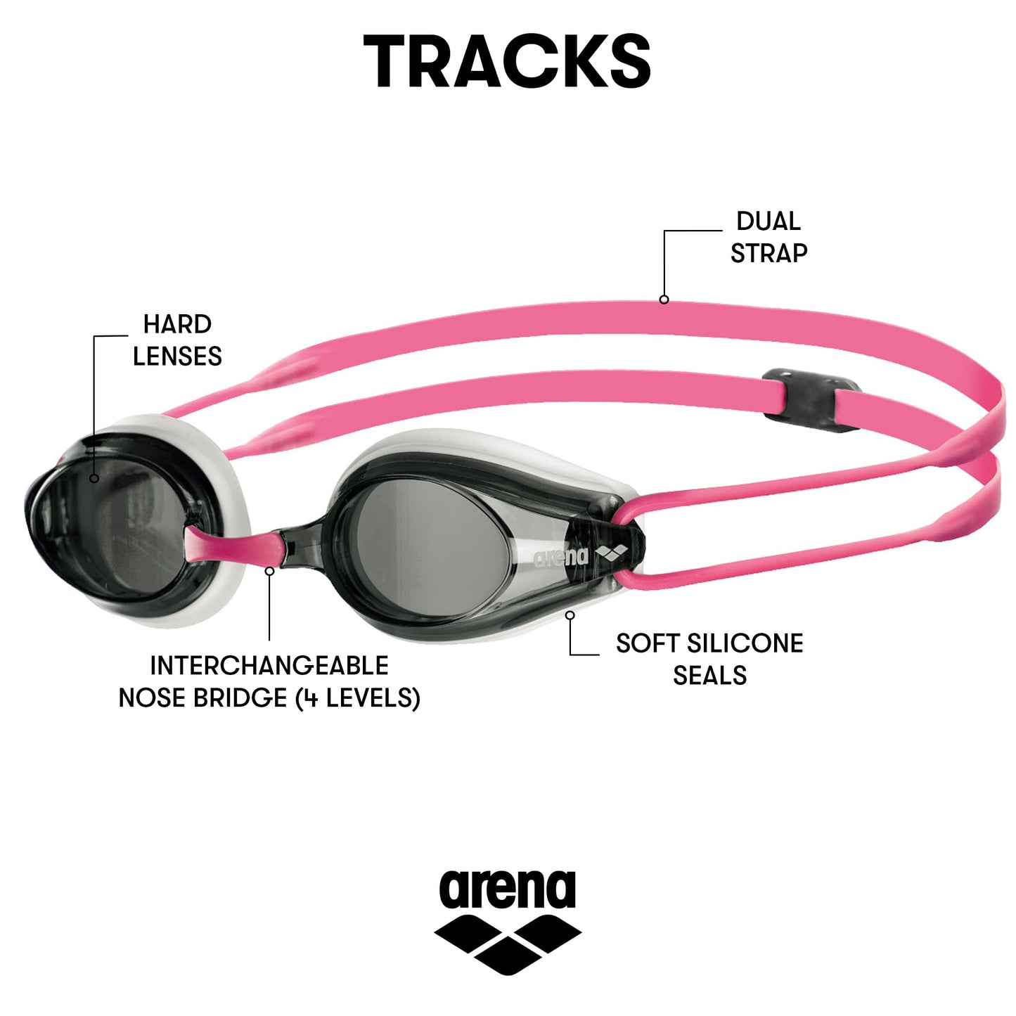 Arena Goggles Natación Tracks única, Rosa/ Negro