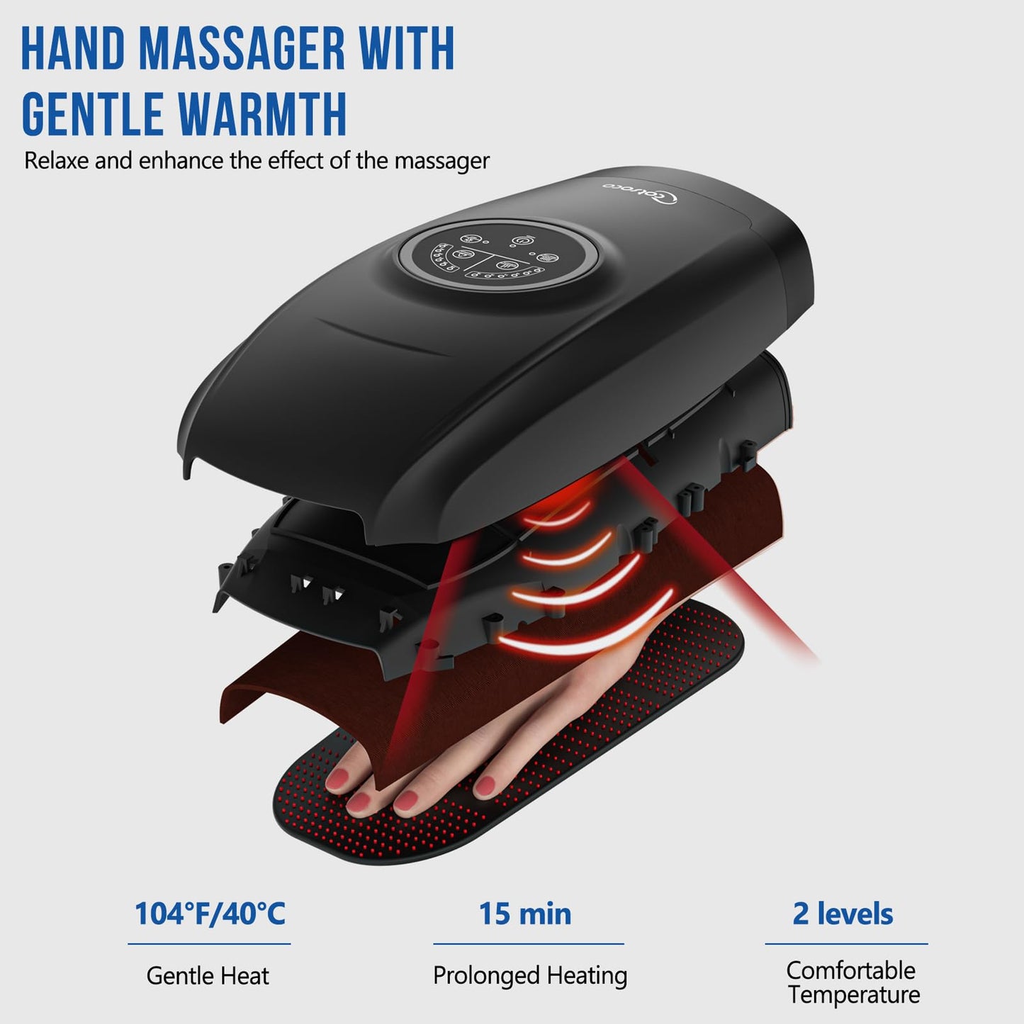 Masajeador de manos eléctrico - Masajeador de manos inalámbrico con calor para aliviar el dolor, 6 niveles de terapia de palma de la mano, masajeador de dedos y muñecas, regalo perfecto para mujeres, hombres, madres y padres, negro